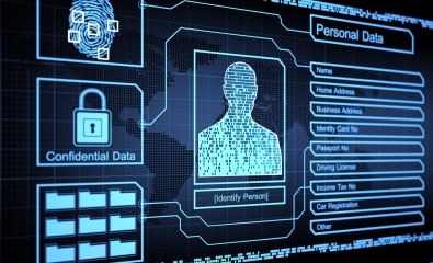 Security concept digital image with thumbprint, safety lock, file folders, someone's personal data