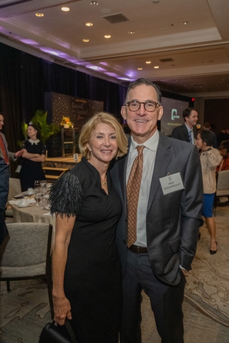 Former State Senator Wendy Davis and her husband, Alan Schoenbaum, attend Texas Appleseed’s annual gala, the Good Apple Dinner, at the Four Seasons Hotel in Austin on November 15, 2023.